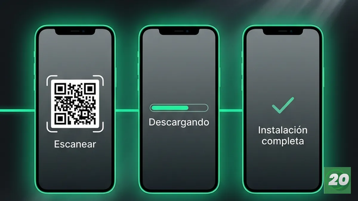 Secuencia de pasos para descargar e instalar la app de 20Bet en Android e iOS en Chile