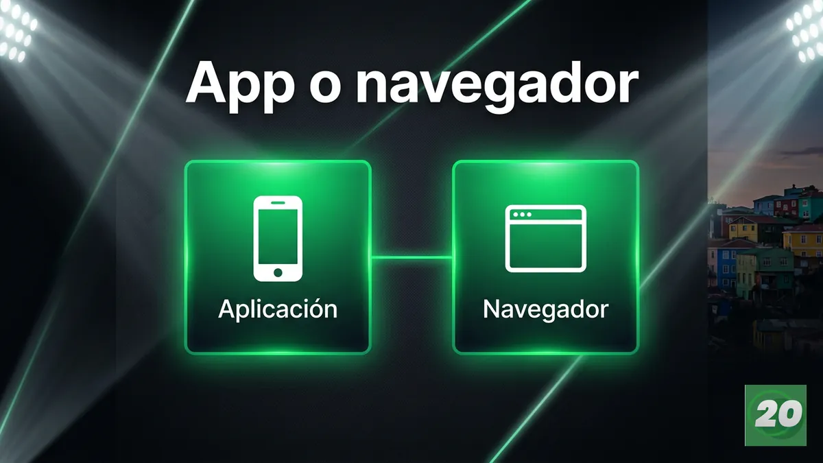 Comparación visual entre usar la app y el navegador para apostar con 20Bet en Chile