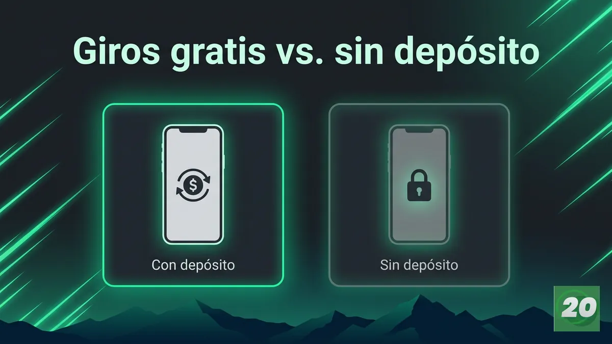 Comparación visual entre giros gratis con depósito y la regla de bono sin depósito de 20Bet en Chile