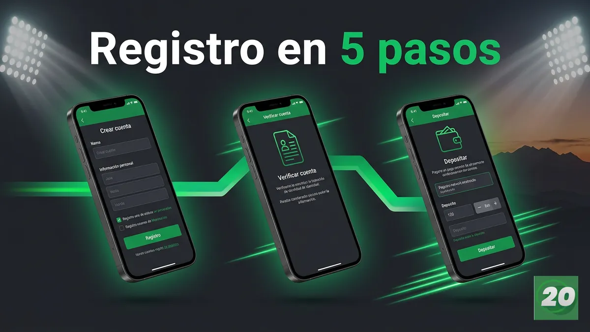 Secuencia de pantallas mostrando los pasos de registro en 20Bet Chile